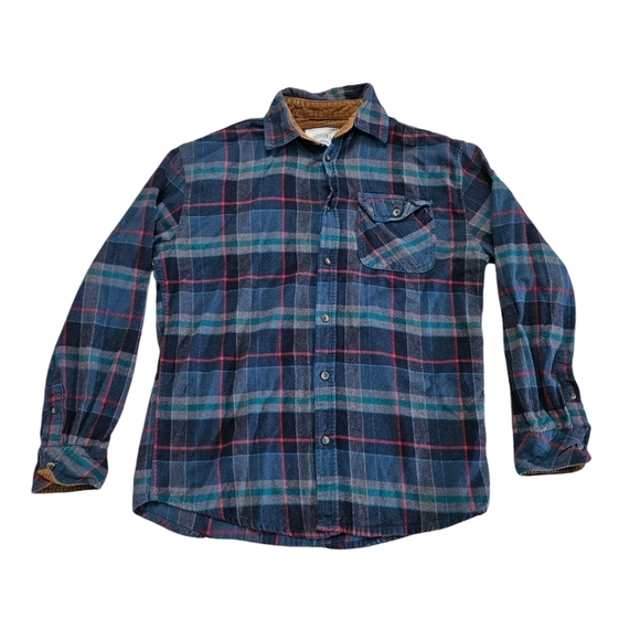 Gioberti Men Medium Brushed Flannel Plaid Checkered Blue Button Down Shirt - Picture 1 of 6